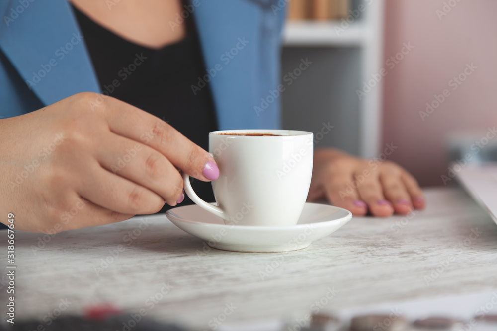 woman hand coffee with computer keyboard woman hand coffee with computer keyboard
