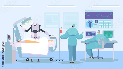 Robot performing surgery, future of healthcare industry, vector illustration