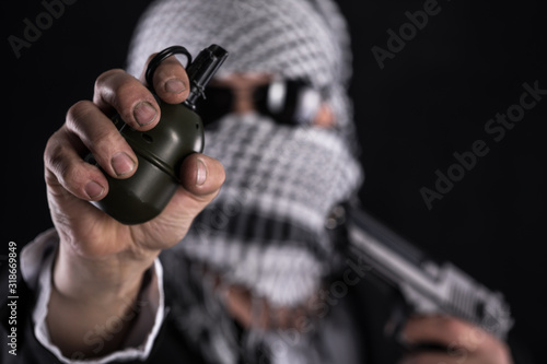 Tableau sur toile terrorist with a grenade in his hand