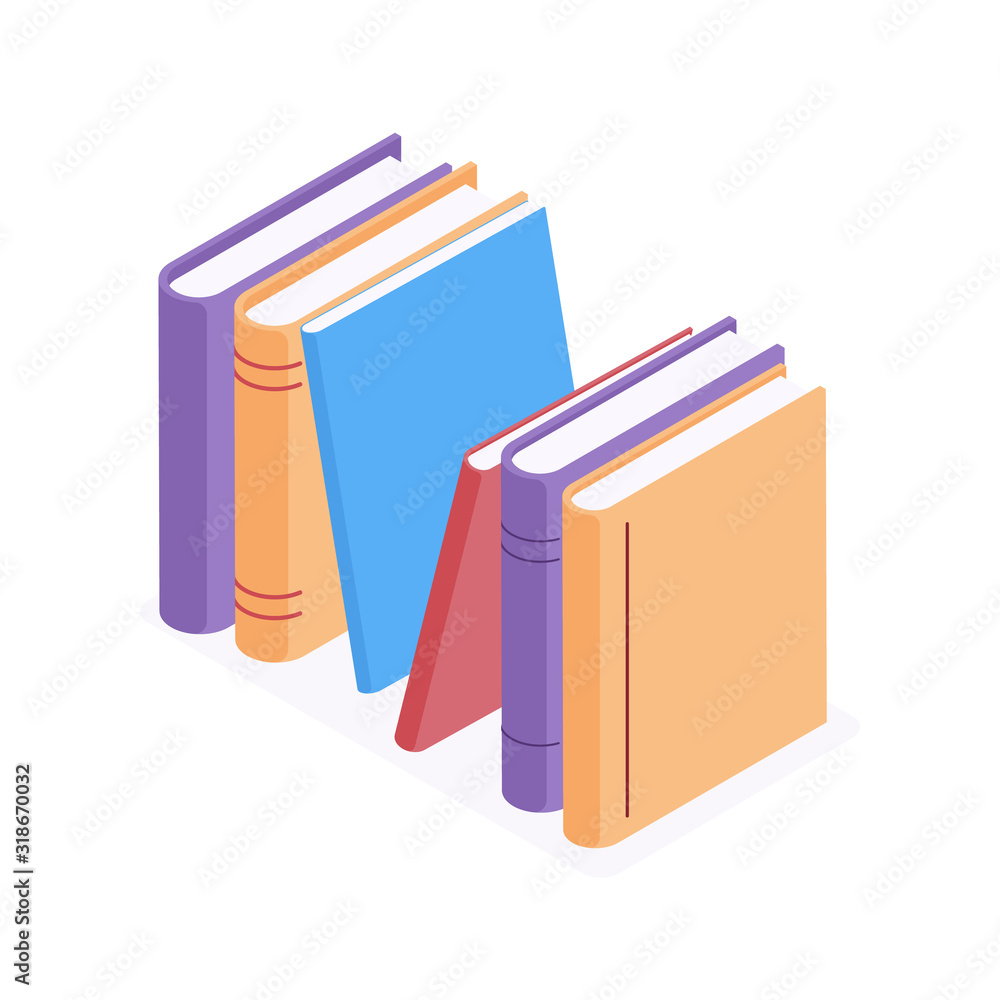Stack of standing books in isometric vector illustration isolated on white background. Stack of standing books in isometric vector illustration isolated on white background.