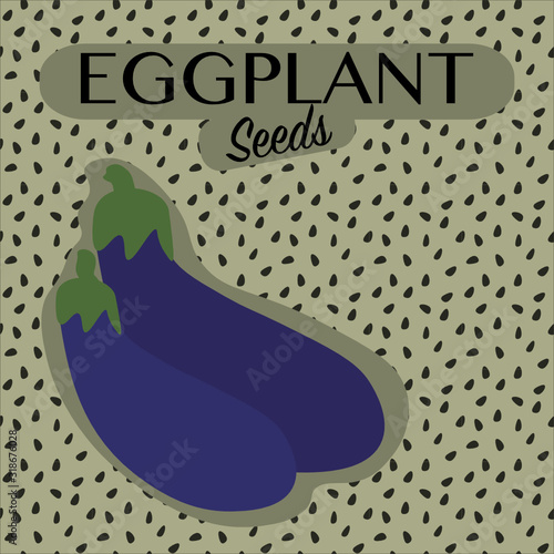 Flat design packaging for seeds of vegetables in vector with copy space. Eggplant seeds