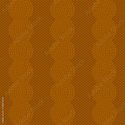 Seamless cable knit orange pattern. Handycraft background
