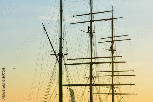 mast and rigging of ship photo