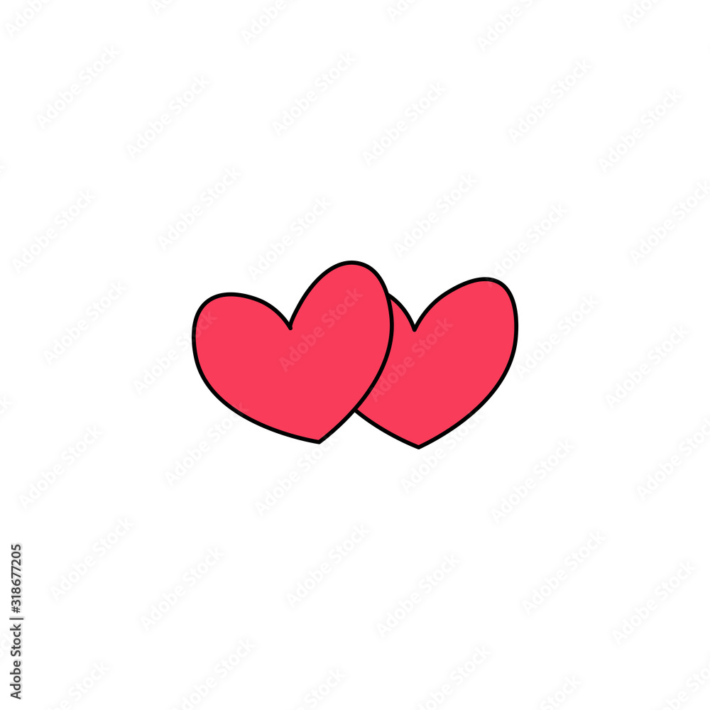 Hand drawn two hearts flat vector icon isolated on a white background.Valentine's day hearts icon.