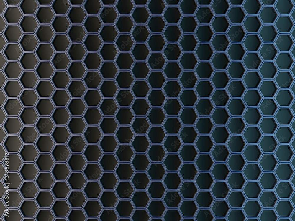 Hexagonal cells on a gray background. Abstract background with geometric structure. Texture with honeycombs. 3d rendering Hexagonal cells on a gray background. Abstract background with geometric structure. Texture with honeycombs. 3d rendering