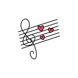Hand drawn hearts music notes flat vector icon isolated on a white background.