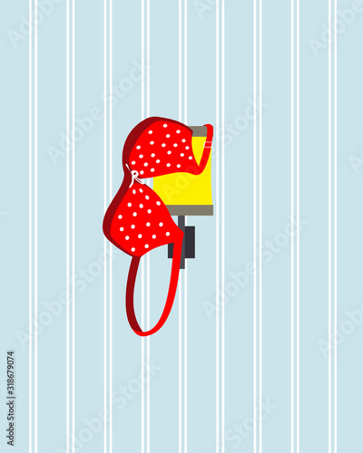 Love passion. The bra hangs on the wall lamp. Vector illustration.