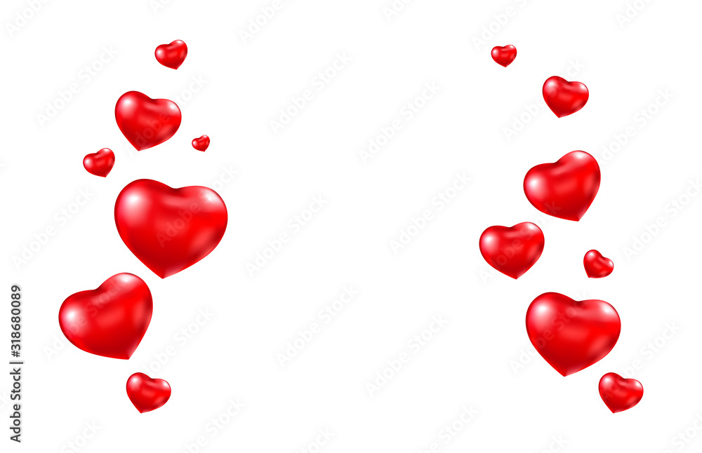 Red balloon heart frame. Bright helium balloons. Valentine's day card. Heart shaped air ballon. Romantic border. Vector illustration