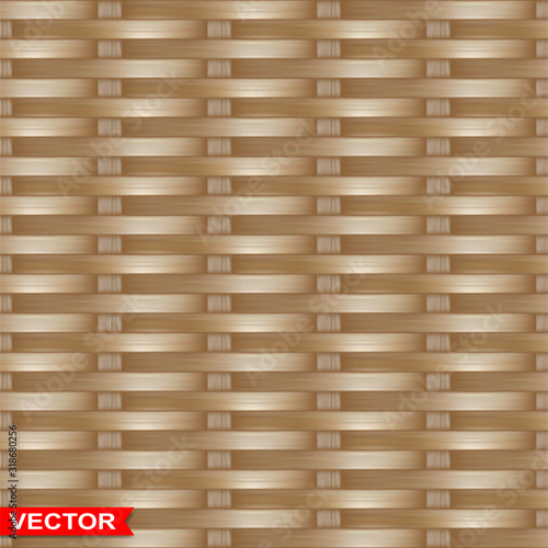 Realistic brown braided wooden wicker texture. Design element for mock up, background design, text message, vintage concept. Seamless pattern background. Layered vector.