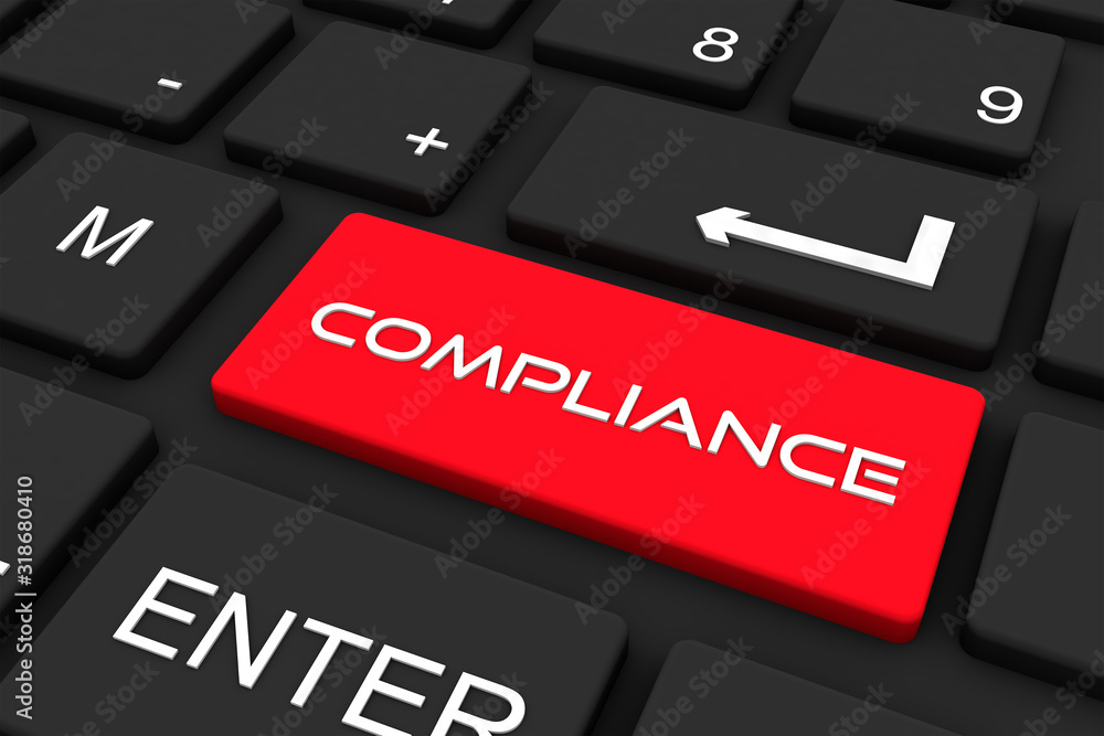 Fototapeta premium 3D render. Black keyboard with compliance key , Business and technology concept background