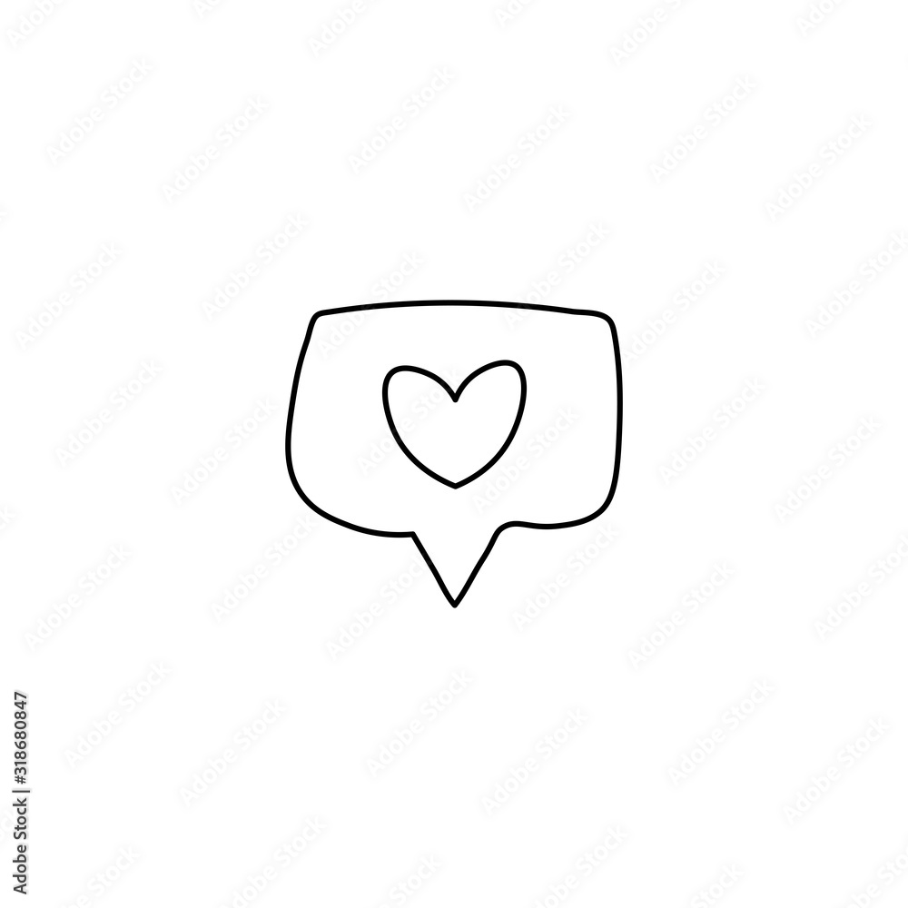 Hand drawn speech bubble with heart flat vector icon isolated on a white background.Dialogue bubble. Valentine's day concept icon. Hand drawn speech bubble with heart flat vector icon isolated on a white background.Dialogue bubble. Valentine's day concept icon.