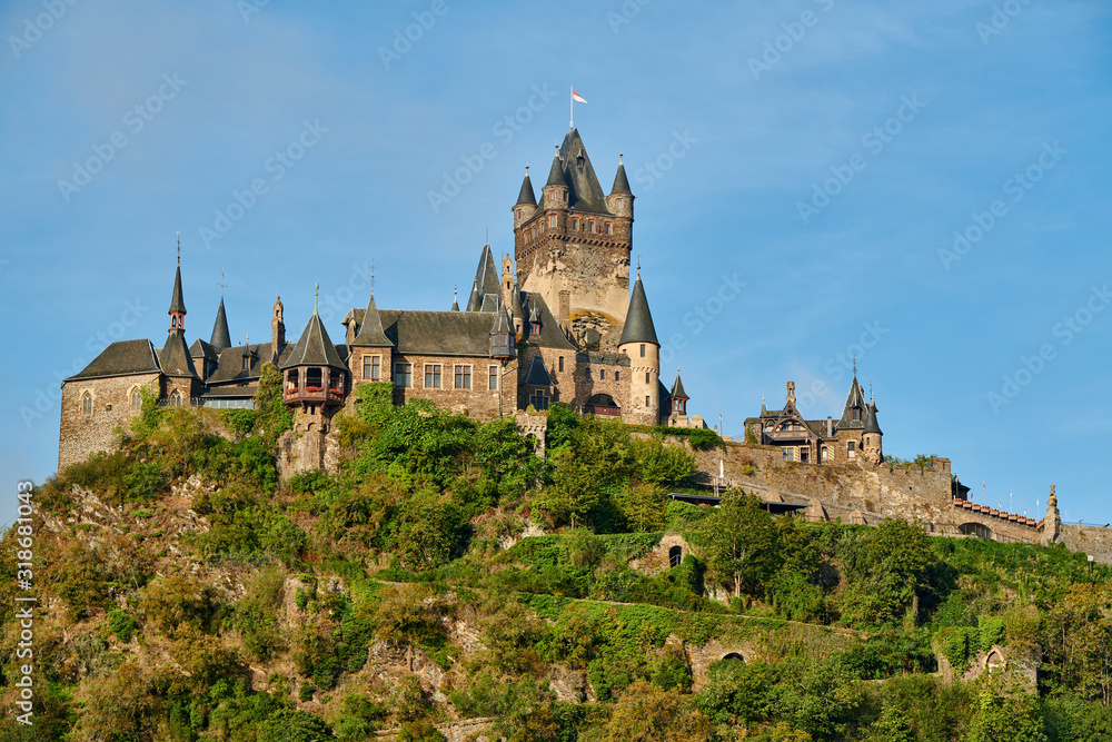 Beautiful Reichsburg castle on a hill in Cochem, Germany