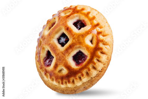 Cookies with strawberry filling on a white isolated background photo