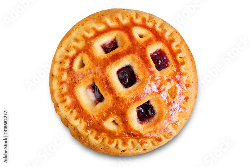 Cookies with strawberry filling on a white isolated background photo