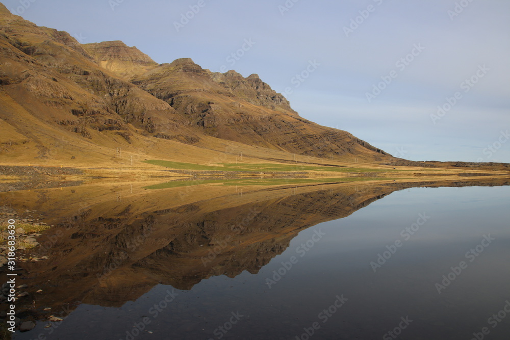 Mountains reflection in lake at Iceland