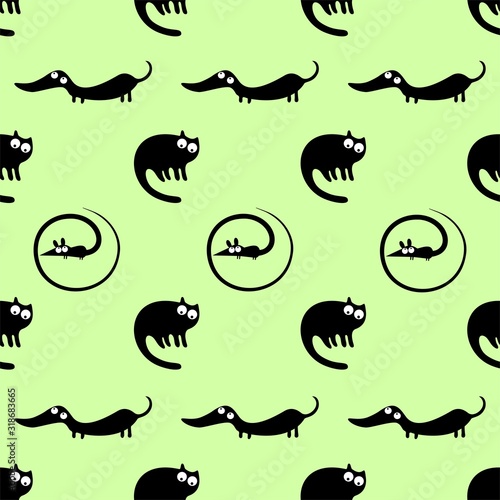 Fototapeta Naklejka Na Ścianę i Meble -  Funny cat, dog and mouse seamless pattern