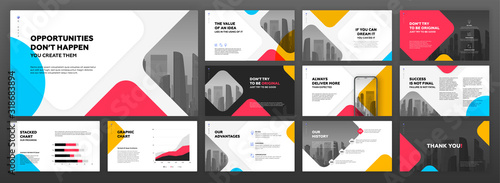 Powerpoint presentation templates set for business. Use for modern keynote presentation background, brochure design, website slider, landing page, annual report, company profile, social media banner