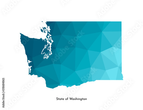 Vector isolated illustration icon with simplified blue map's silhouette of State of Washington (USA). Polygonal geometric style. White background