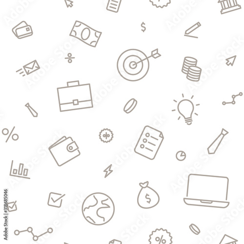 Seamless pattern business and finance. Thin line icons on white background.