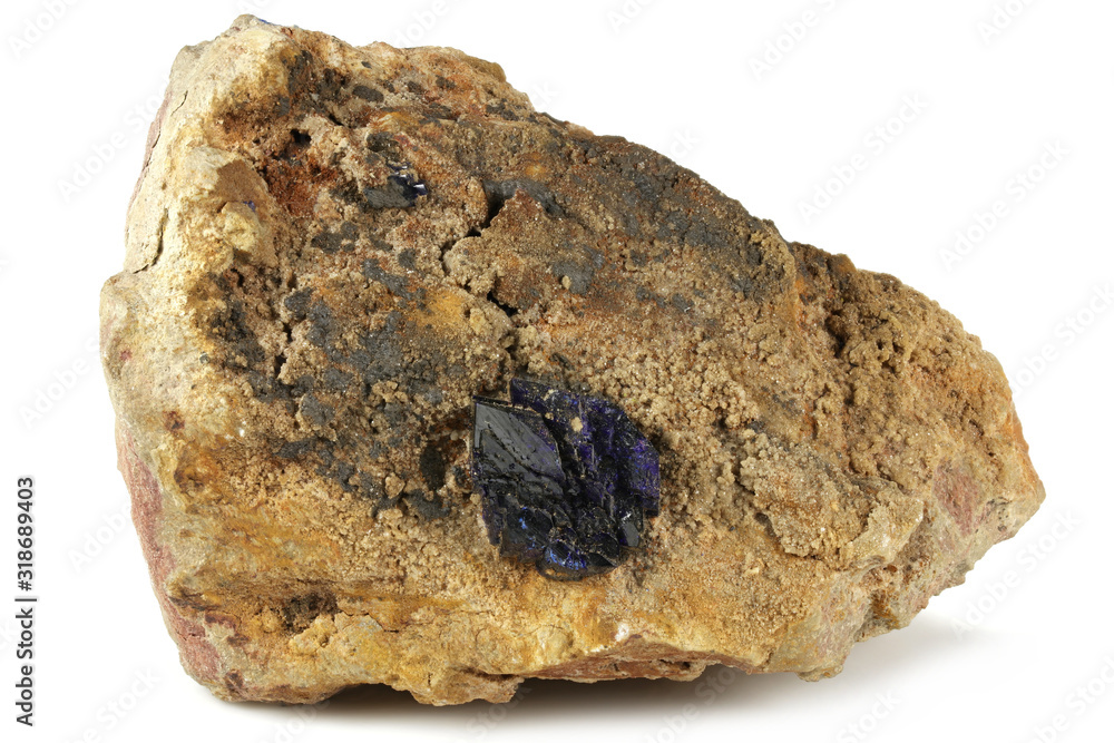 azurite on matrix from Morocco isolated on white background azurite on matrix from Morocco isolated on white background
