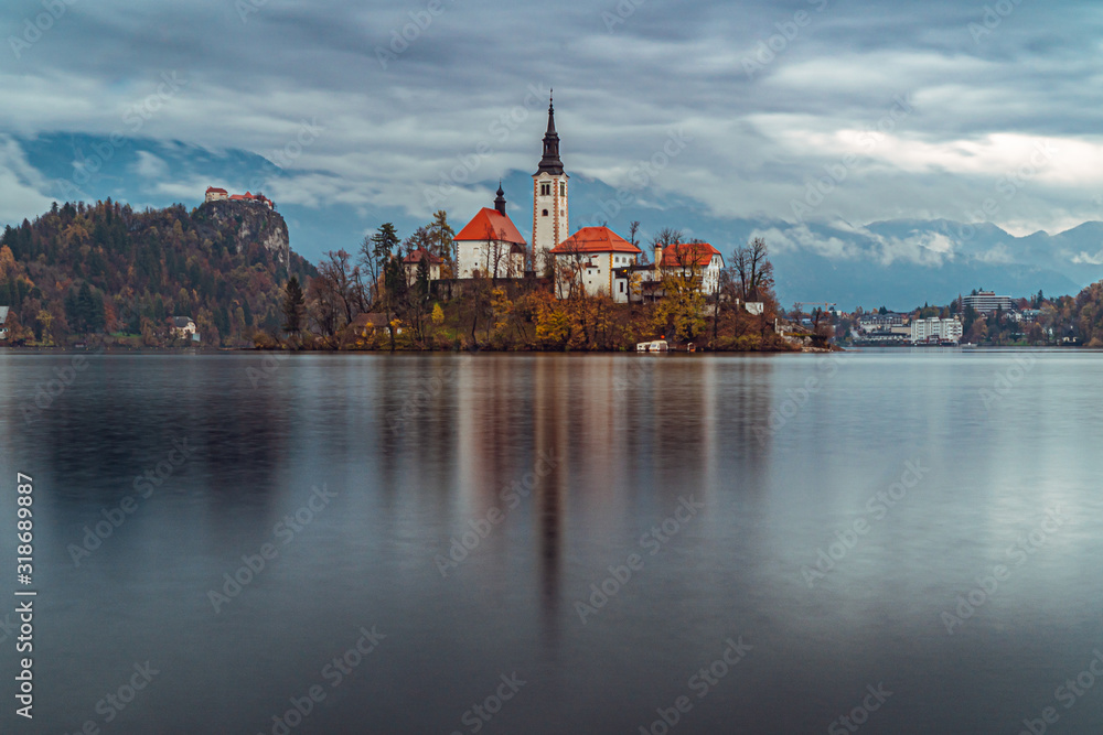 Famous lake Bled in Slovenia on late Autumn