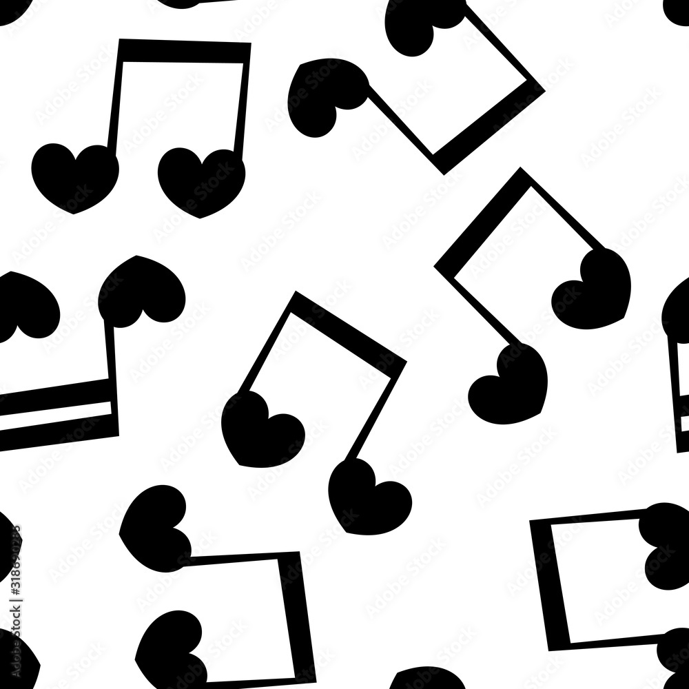 Seamless patter with love music notes with hearts. Do, re, mi, fa