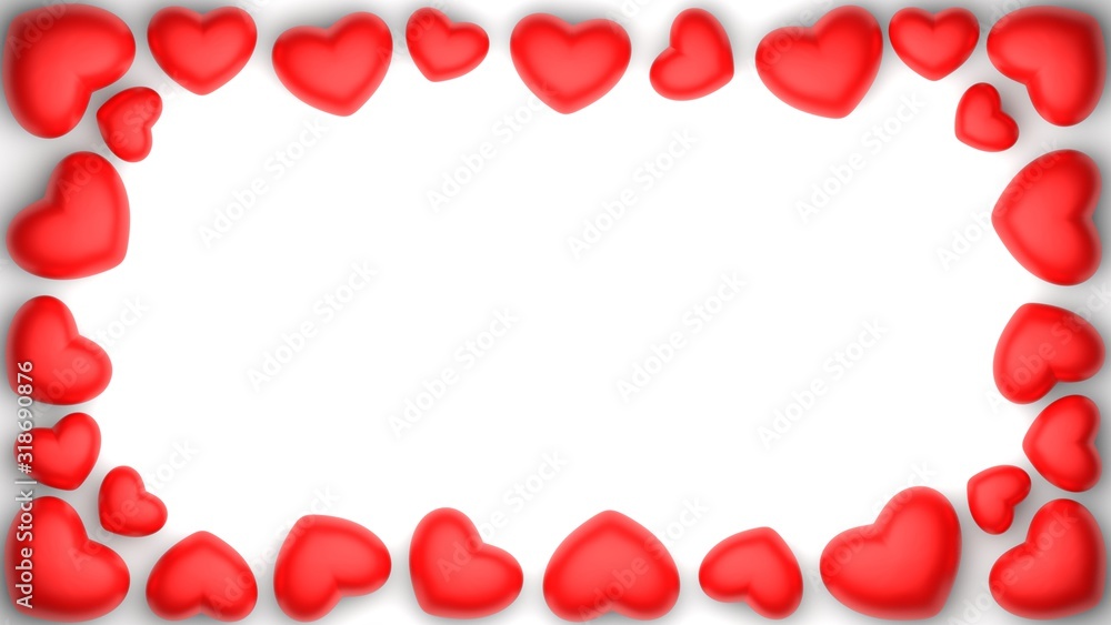 Be my valentine, Valentines day card with red hearts, frame, 3D-rendering