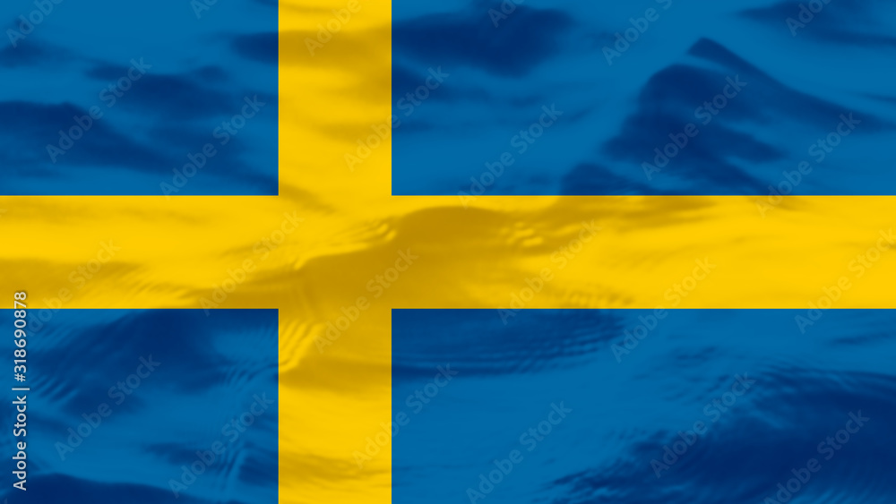 Waves Texture On Sweden Flag, Background Waves Texture On Sweden Flag, Background