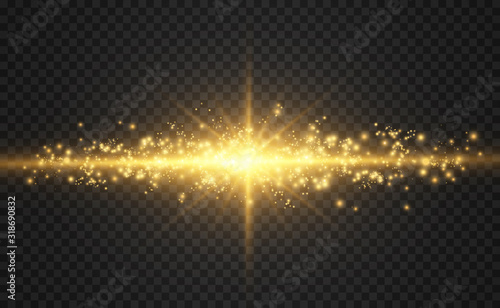 Special lens flash, light effect. The flash flashes rays and searchlight. illust.White glowing light. Beautiful star Light from the rays. The sun is backlit. Bright beautiful star. Sunlight. Glare.