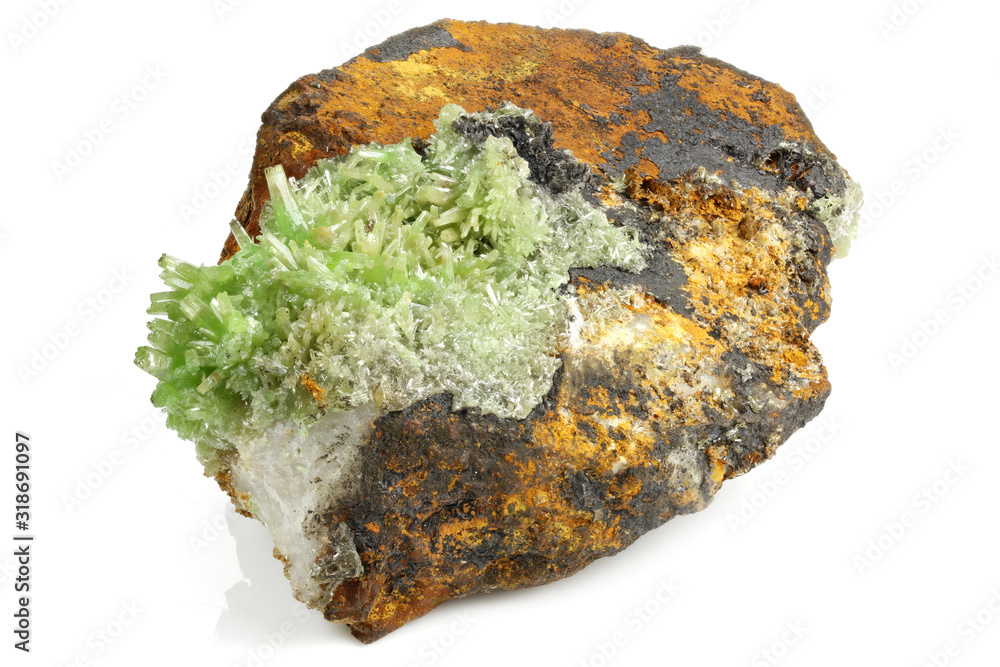 pyromorphite from Daoping Mine, China isolated on white background pyromorphite from Daoping Mine, China isolated on white background