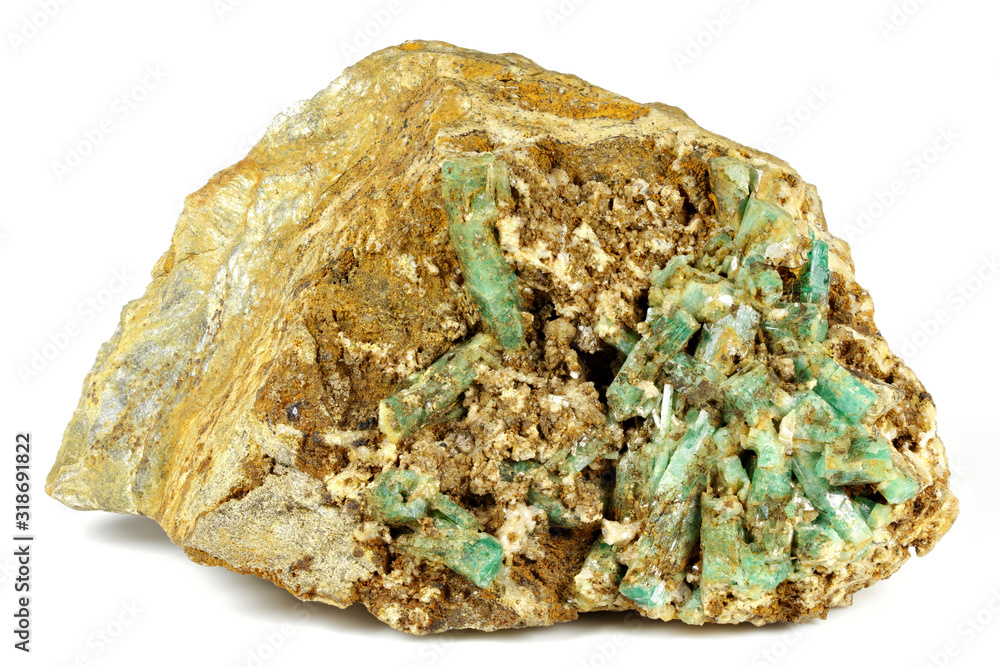 emerald crystal cluster from Panjshir, Afghanistan isolated on white background emerald crystal cluster from Panjshir, Afghanistan isolated on white background