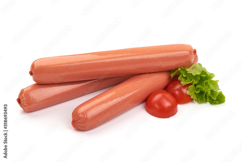 Fresh pork hot dog sausages, for barbeque or grill, isolated on white background Fresh pork hot dog sausages, for barbeque or grill, isolated on white background