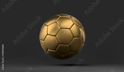 Naklejka Vector 3D golden soccer ball. Gold football ball on black background. Football 3d ball.
