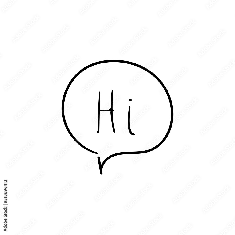Speech bubble with dialog word hi. Dialog text on white background Speech bubble with dialog word hi. Dialog text on white background