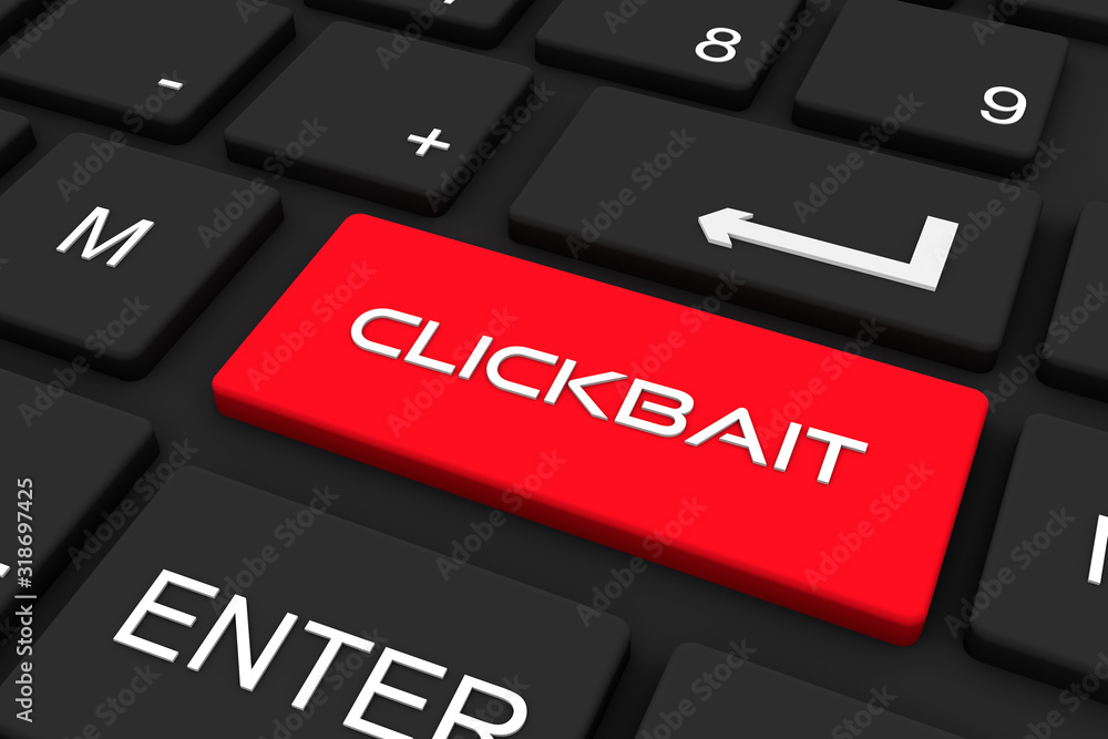 Fototapeta premium 3D render. Black keyboard with clickbait key , Business and technology concept background