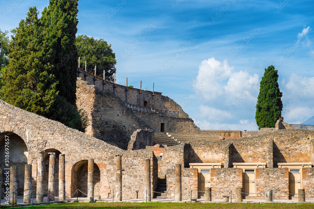 The antique ruins of pompei, city destroyed by the vesuvius voolcano eruption in Italy inscribed on the world list heritage of UNESCO