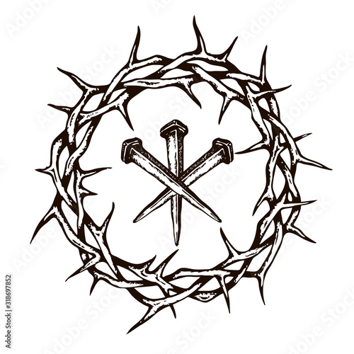 image of jesus nails with thorn crown isolated on white background