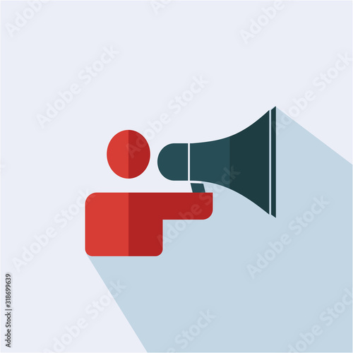Men hand holding a mike icon - Marketing promotion sign