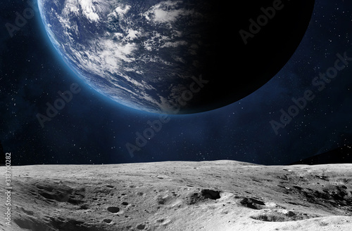Moon surface and Earth. photo
