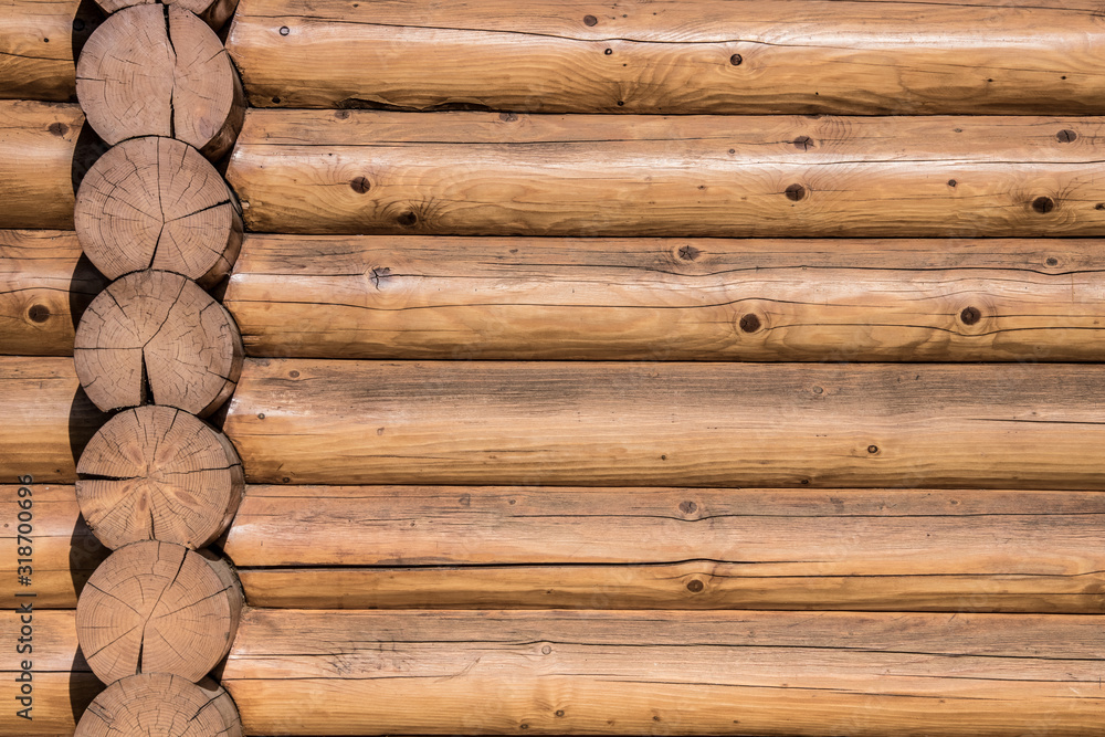 Natural background pattern of a log wall