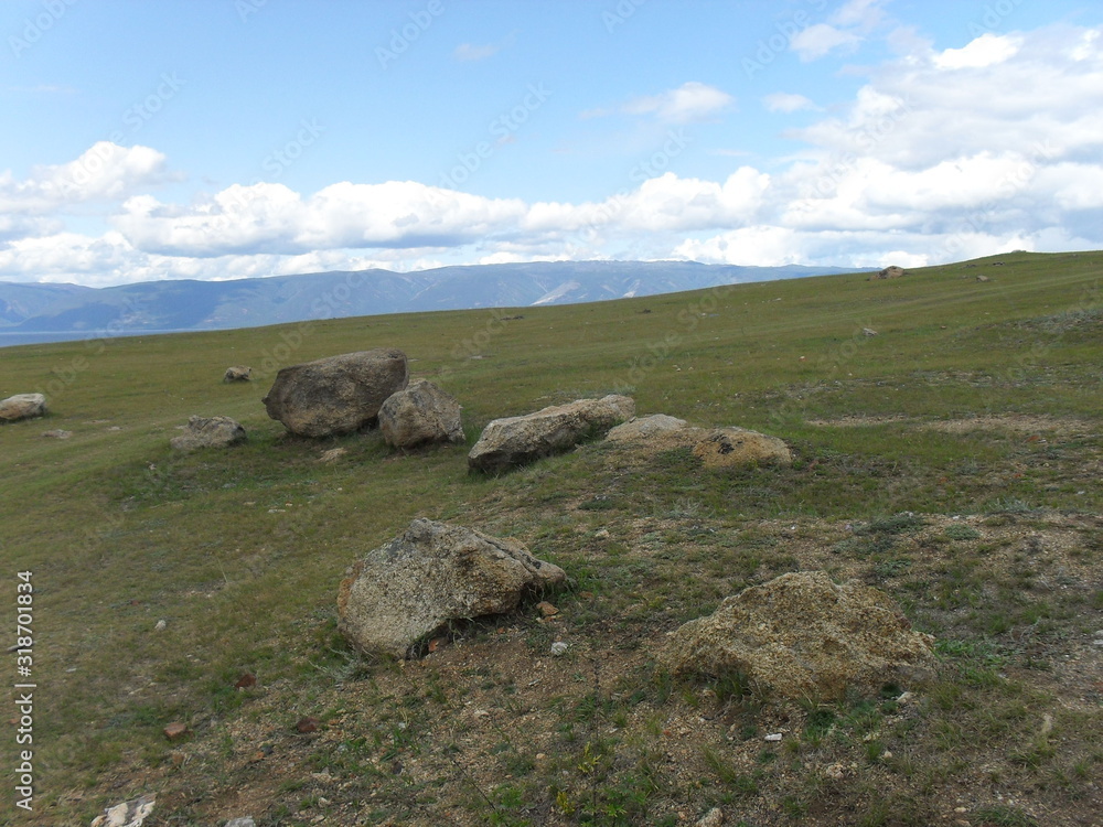 Steppe and rocks near Baikal lake