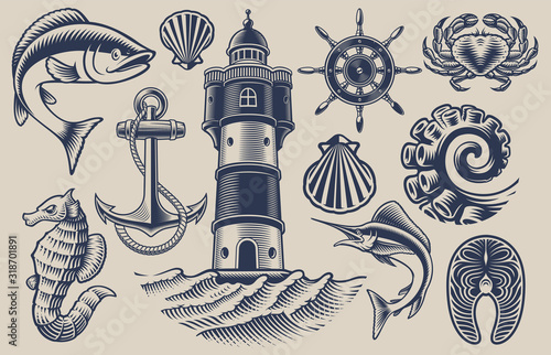 Set of vector design elements for seafood