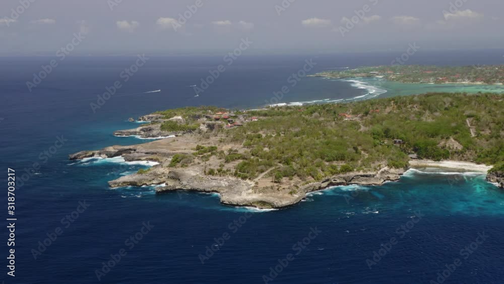 Aerial drone flight over ocean and green Bali island, Indonesia, 4k Aerial drone flight over ocean and green Bali island, Indonesia, 4k