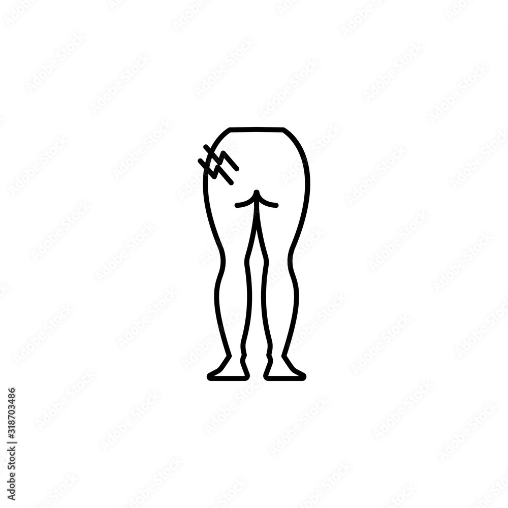 pelvis, thigh pain line icon on white background pelvis, thigh pain line icon on white background