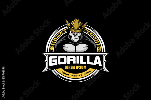 king gorilla cartoon character logo vector template