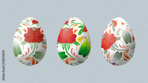 Vector realistic easter eggs with petrikov painting. Petrikovskaya painting. Ukrainian folk art. photo