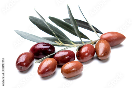 Greek kalamata olives isolated on white photo