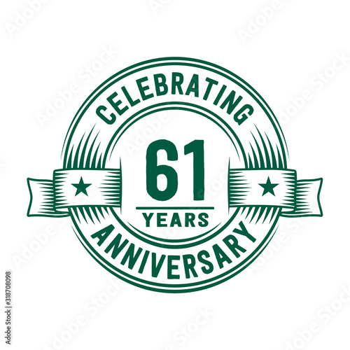 61 years logo design template. 61st anniversary vector and illustration.