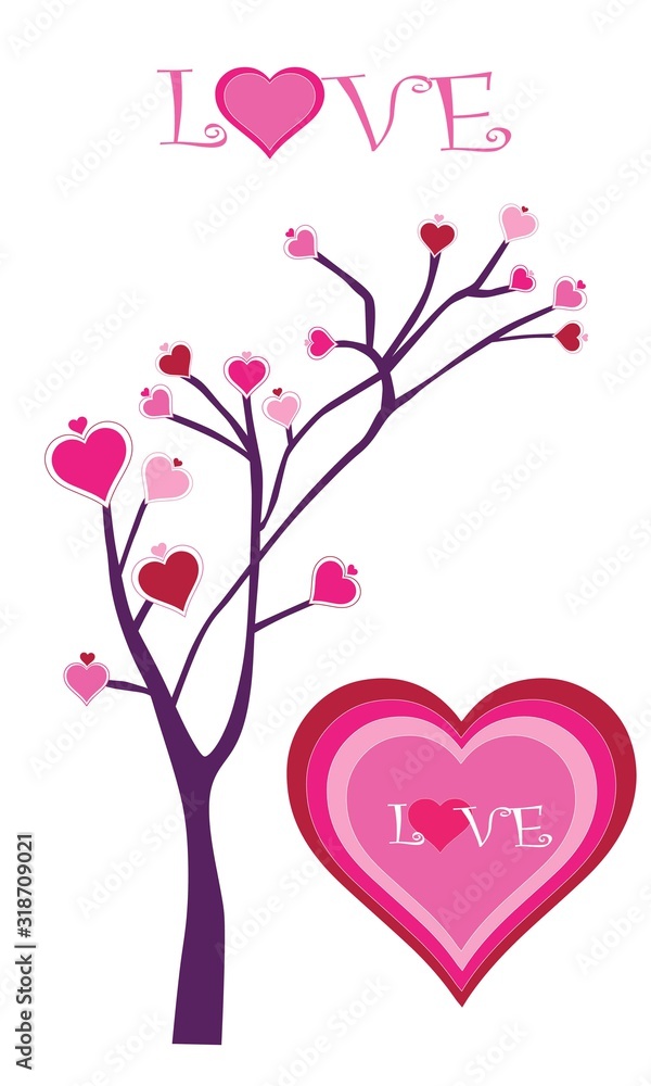 Valentines love tree stock illustration