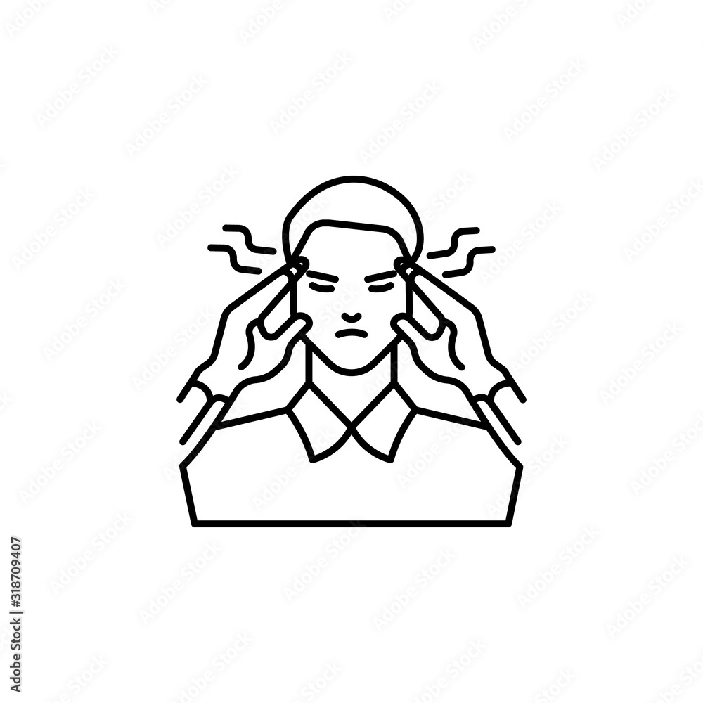 headache, migraine line icon on white background headache, migraine line icon on white background